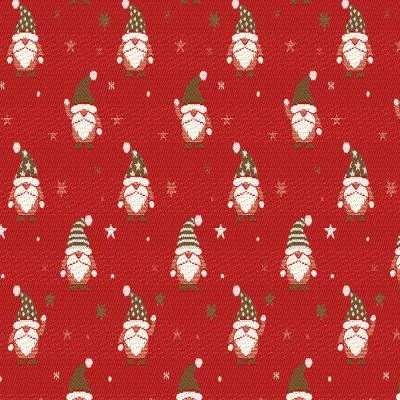 Tissu Jacquard d&#039;ameublement Bonhomme de noël Lurex sur fond Rouge - Par 10 cm