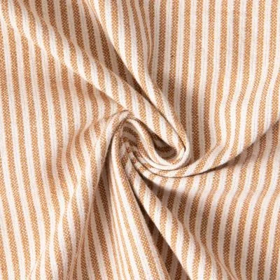 Tissu Coton d&#039;ameublement Simone rayé Ocre sur fond Ecru - Par 10 cm