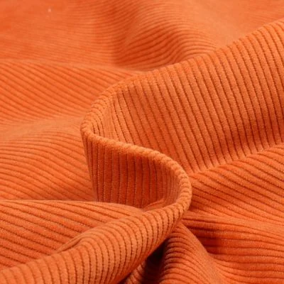 Tissu Velours d&#039;ameublement côtelé Lena Orange - Par 10 cm