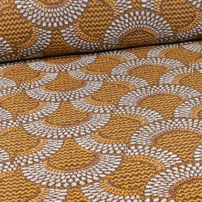 Tissu Jacquard  Zama sur fond Jaune or - Par 10 cm